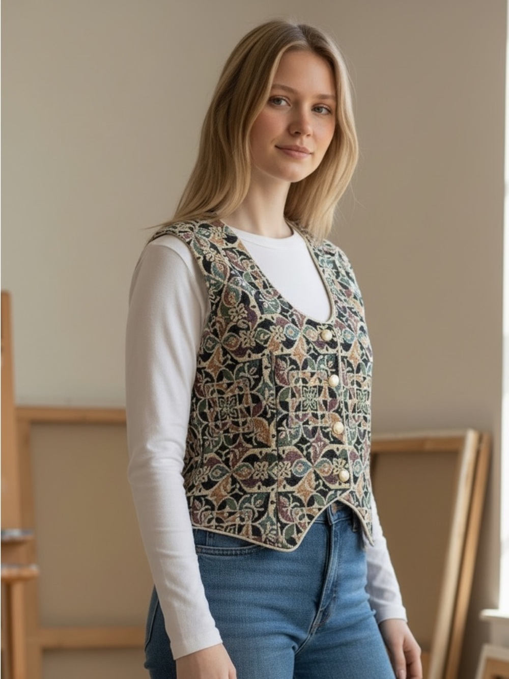 Vintage Hobby Horse Clothing Company Tapestry Brocade Vest Large EUC